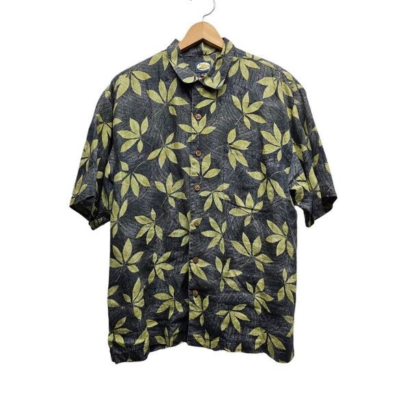 Tommy Bahama Mens 100% Linen Hawaiian Button Shirt Large Leaf Print‎ All Over - Picture 1 of 9